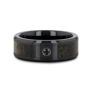 MONTANA Black Ceramic Ombre Deer Antler Inlay Polished Beveled Edges with Black Diamond - 8mm - Larson Jewelers