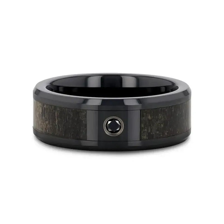 MONTANA Black Ceramic Ombre Deer Antler Inlay Polished Beveled Edges with Black Diamond - 8mm - Larson Jewelers