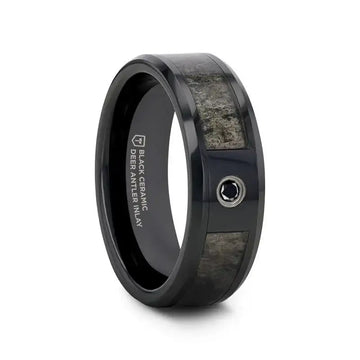 MONTANA Black Ceramic Ombre Deer Antler Inlay Polished Beveled Edges with Black Diamond - 8mm - Larson Jewelers