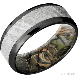 Zirconium with Satin , Polish Finish and Meteorite Inlay and MossyOak Obsession - 8MM - Larson Jewelers