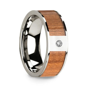 Sapele Wood Inlaid Polished 14k White Gold Men’s Wedding Ring with Diamond Center - 8mm - Larson Jewelers