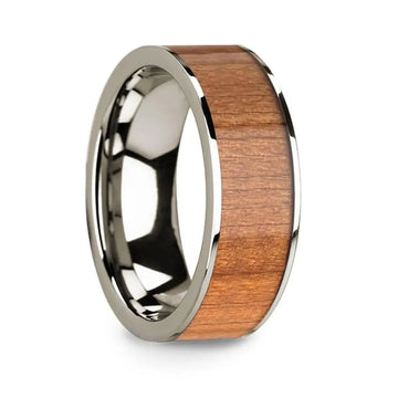 Men’s 14k White Gold Wedding Band with Sapele Wood Inlay & Polished Finish - 8mm - Larson Jewelers