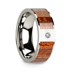 Men’s Polished 14k White Gold Wedding Band with Mahogany Wood Inlay & Diamond - 8mm - Larson Jewelers