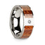 Men’s Polished 14k White Gold Wedding Band with Mahogany Wood Inlay & Diamond - 8mm - Larson Jewelers