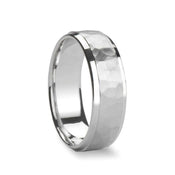 Hammered Finish Center 18K White Gold Wedding Ring with Beveled Edges by Novell - 4mm - 10mm - Larson Jewelers