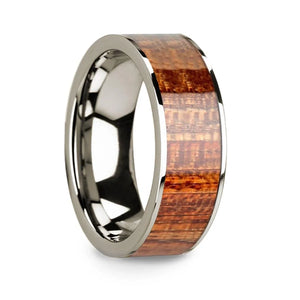 14k White Gold & Mahogany Wood Inlaid Men’s Wedding Band with Polished Finish - 8mm - Larson Jewelers