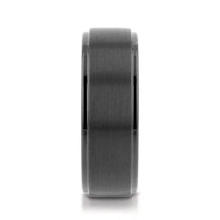ORION Flat Black Tungsten Ring with Brushed Raised Center & Polished Step Edges - 6mm - 8mm - Larson Jewelers