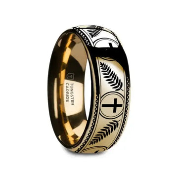 PALM BRANCHES on Domed Gold Plated Tungsten Carbide Ring - Larson Jewelers