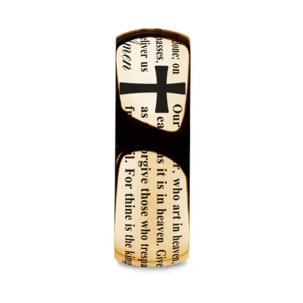 LORD'S PRAYER on Domed Gold Plated Tungsten Carbide Ring - Larson Jewelers