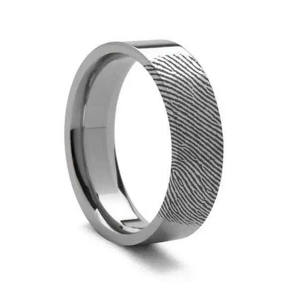 Fingerprint Ring Palladium 950 Flat Engraved Band - 2mm - 12mm - Larson Jewelers
