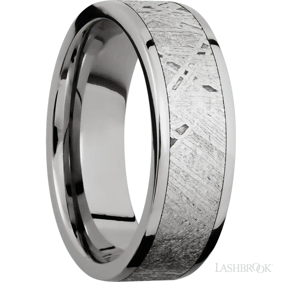 SOLSTICE Flat Titanium Ring with Meteorite Inlay by Lashbrook Designs - 7 mm - Larson Jewelers
