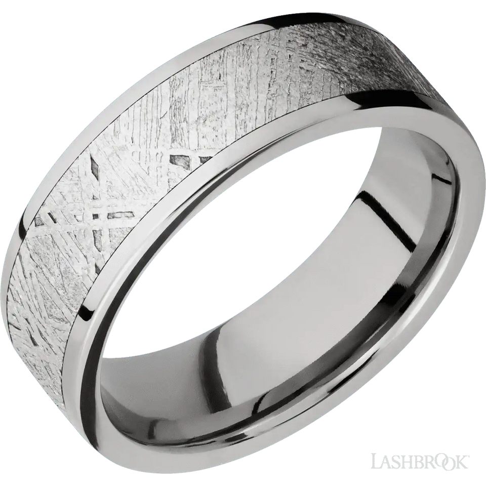 SOLSTICE Flat Titanium Ring with Meteorite Inlay by Lashbrook Designs - 7 mm - Larson Jewelers