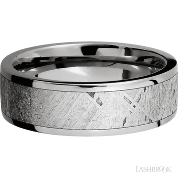 SOLSTICE Flat Titanium Ring with Meteorite Inlay by Lashbrook Designs - 7 mm - Larson Jewelers
