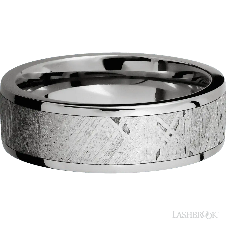 SOLSTICE Flat Titanium Ring with Meteorite Inlay by Lashbrook Designs - 7 mm - Larson Jewelers