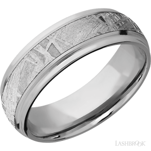 Platinum with Satin , Polish Finish and Meteorite Inlay - 7MM - Larson Jewelers