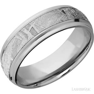 Platinum with Satin , Polish Finish and Meteorite Inlay - 7MM - Larson Jewelers