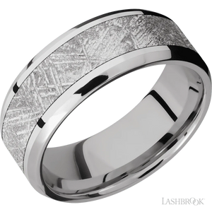 Platinum with Polish , Polish Finish and Meteorite Inlay - 8MM - Larson Jewelers