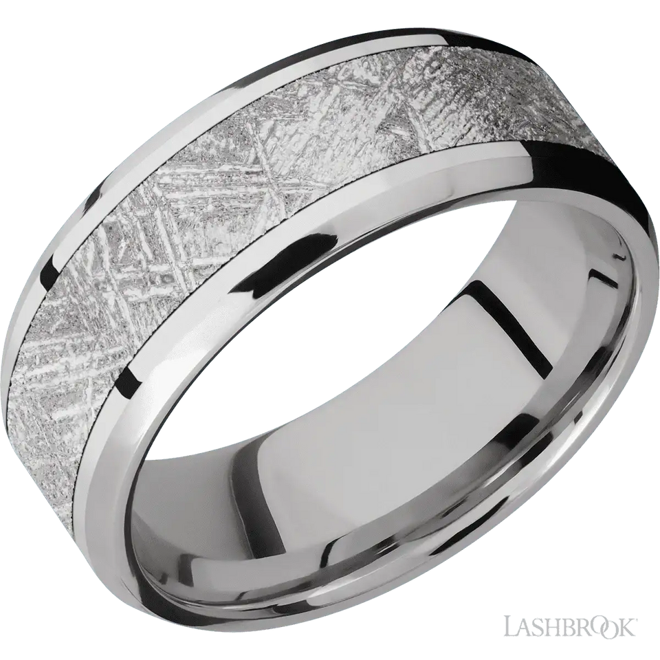 Platinum with Polish , Polish Finish and Meteorite Inlay - 8MM - Larson Jewelers