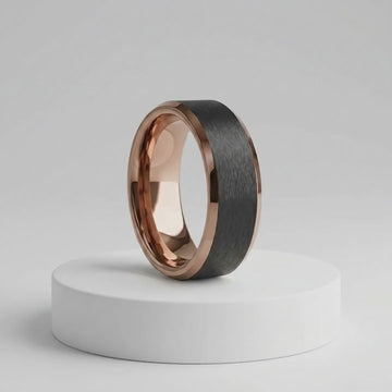 FERROS Espresso Plated Tungsten Polished Beveled Ring with Brushed Black Center - 8mm