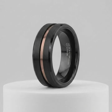 NEVAN Flat Brushed Black Tungsten Men’s Wedding Band with Espresso Groove Center - 8mm