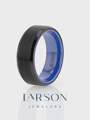 Product video thumbnail for the black tungsten ring with blue interior.