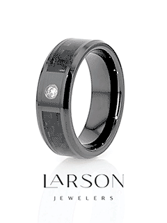ANGUS Black Ceramic Wedding Band with Black Carbon Fiber Inlay and White Diamond- 8mm