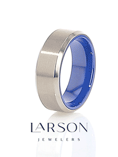 ARCTIC Flat Beveled Edges Titanium Ring with Brushed Center and Vibrant Blue Inside - 8mm