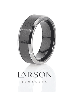 ARDEN Beveled Edged Tungsten Ring with Brushed Finish Black Ceramic Center - 6mm or 8mm
