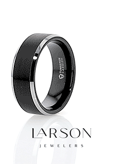 Video: Rotating view of black tungsten ring highlighting brushed center and polished beveled edges