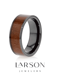 ATREUS Polished Black Ceramic Flat Wedding Band with Koa Wood Inlay - 6mm - 10mm