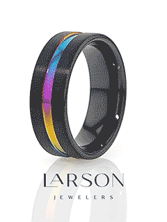 AZURE Flat Black Ceramic Ring Brushed with Rainbow Groove - 4mm - 8mm