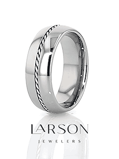 BALDWYN Braided Palladium 950 Inlay Domed Tungsten Ring - 6mm or 8mm