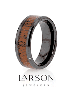 BENIN Black Ceramic Wedding Band with Polished Bevels and African Sapele Wood Inlay - 6mm - 10mm