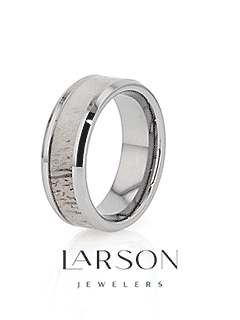 BUCK Polished Beveled Tungsten Carbide Men's Wedding Band with Ombre Deer Antler Inlay - 6mm & 8mm