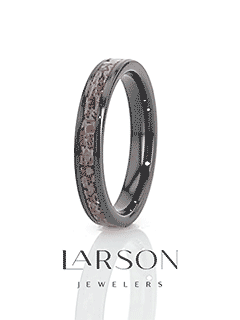 CAMBRIAN Pink Dinosaur Bone Inlaid Black Ceramic Beveled Edged Ring - 4mm & 8mm