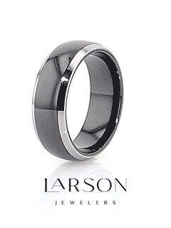 Product video thumbnail placeholder for the CARRERA black ceramic and tungsten wedding band