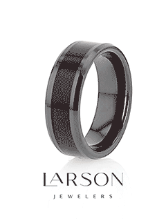 CERISE Redwood Inlaid Black Ceramic Ring with Beveled Edges - 8mm