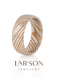 CERSEI Gold Color Domed Brushed Damascus Steel Men’s Wedding Band with Vivid Etched Design - 6mm & 8mm