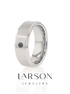 COVENTRY Raised Brushed Center Tungsten Ring with Black Diamond - 8mm