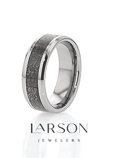 DEVONIAN Blue Dinosaur Bone Inlaid Tungsten Carbide Beveled Edged Ring - 4mm or 8mm