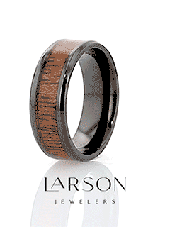 DOMINICA Black Titanium Band with Polished Bevels and Exotic Mahogany Hard Wood Inlay - 8mm