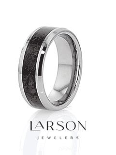 DRACARYS Tungsten Ring Black Dinosaur Inlay with Polished Bevel Edges - 8mm