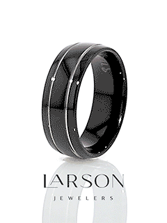 Product video thumbnail for domed black tungsten ring with polished offset grooves