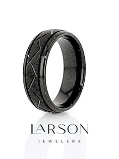 ENIGMA Domed Black Tungsten Ring with Brushed Cross Alternating Diagonal Cuts Pattern – 8mm