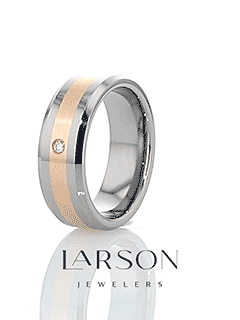 ENZO Rose Gold Inlaid Beveled Tungsten Ring with Diamond - 8mm