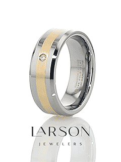 FABIAN 14K Gold Inlaid Beveled Tungsten Ring with Diamond - 8mm