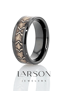 FANG Black Ceramic Wedding Ring with Boa Snake Skin Design Inlay - 8mm