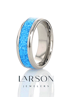 GALAXY Titanium Polished Beveled Edge Ring with Blue Green Opal Inlay - 8mm