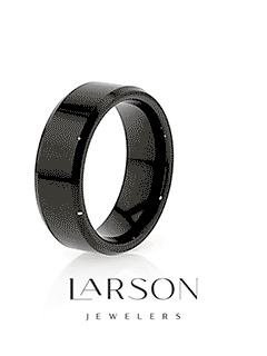Lifestyle video thumbnail of the INFINITY black tungsten ring rotating to show beveled edges and shine