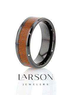 IOWA Black Ceramic Wedding Ring with Polished Bevels and Black Cherry Wood Inlay - 6mm - 10mm
